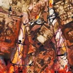 Golden City 4, mixed media on paper, 70 x 100 cm, 27.5 x 39 in, 2007